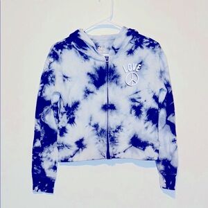 Black and White Tie-Dye Hooded Jacket with Zipper